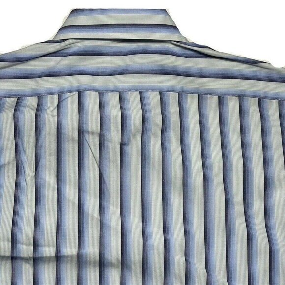 ZARA Mens Size 16 Blue Striped Cotton LS Shirt - Picture 3 of 7